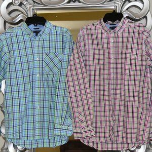 *2* Boys Tommy Hilfiger Pink Green Shirts L 16-18